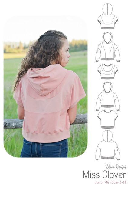 Miss Clover hoodie in fully pieced view A bodice, lined hood and dolman sleeves. Available in junior miss sizes 0-20 from Sofiona Designs.