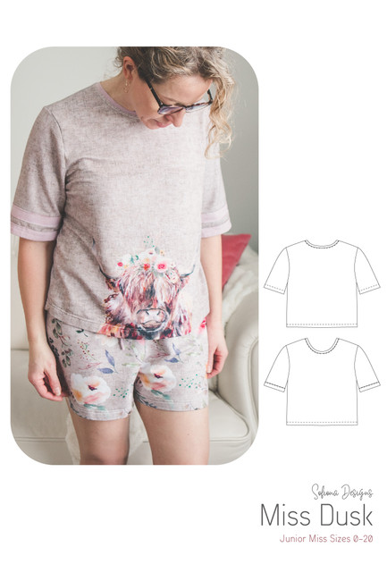The Miss Dusk tshirt with added striping and paired with Miss Sunset short pjs.