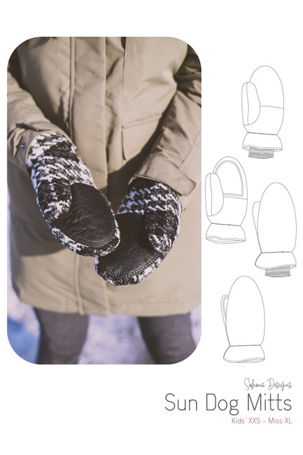 Sun Dog winter mitt pattern with line drawings by Sofiona Designs.