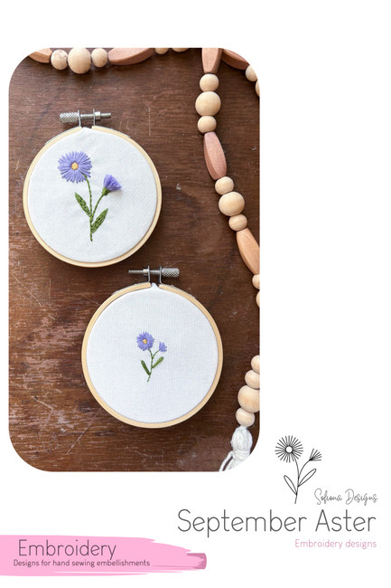 The Septembers Aster birth month embroidery designs by Sofiona.