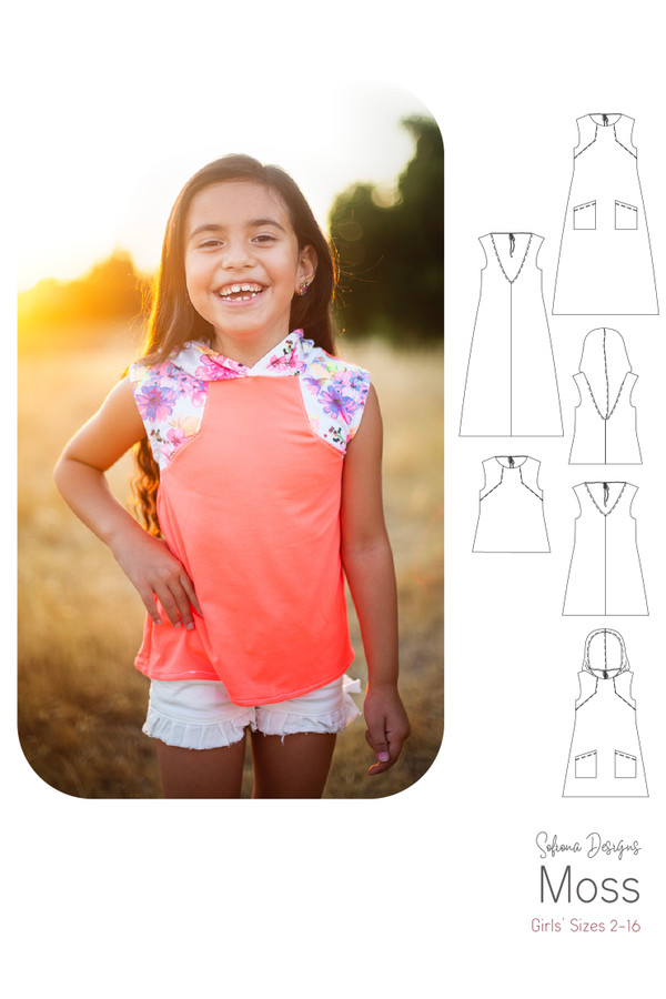 Moss tank top or dress by Sofiona Designs with line drawings. 