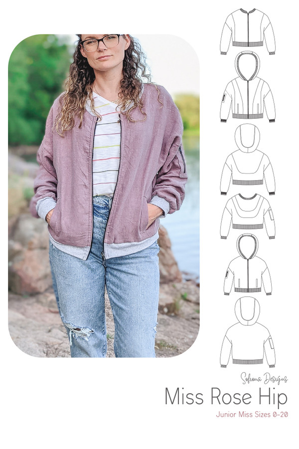 Reversible Miss Rose Hip Jacket in waist length with banded neckline and welt pockets in simple view C. Available is junior miss sizes 0-20 from Sofiona Designs.