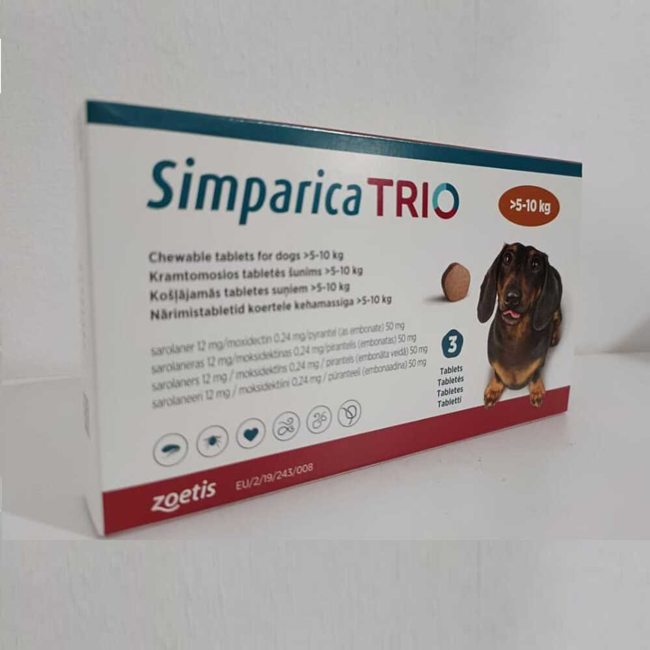 Simparica Trio Chewable Tablets for Dogs weighing 5-10kg (11.1-22) lbs 3 Pack | Unitedpetworld.Com