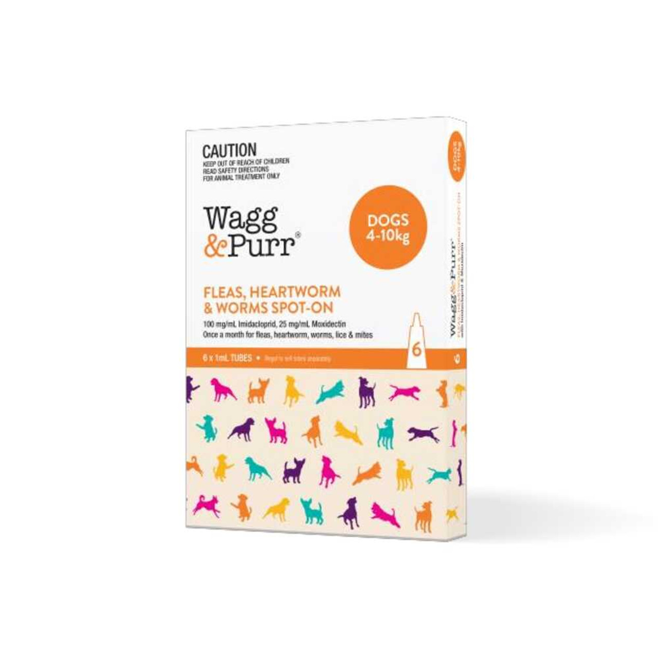 Wagg & Purr Imidacloprid Moxidectin Flea Heartworm & Worms Spot On Treatment For Dogs 4-10kg 6 Pack | UnitedPetWorld.Com