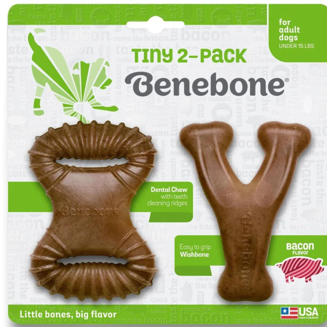 Benebone 2-Pack Dental Chew/Wishbone Bacon Tiny Dog Chew Toy | Unitedpetworld.Com