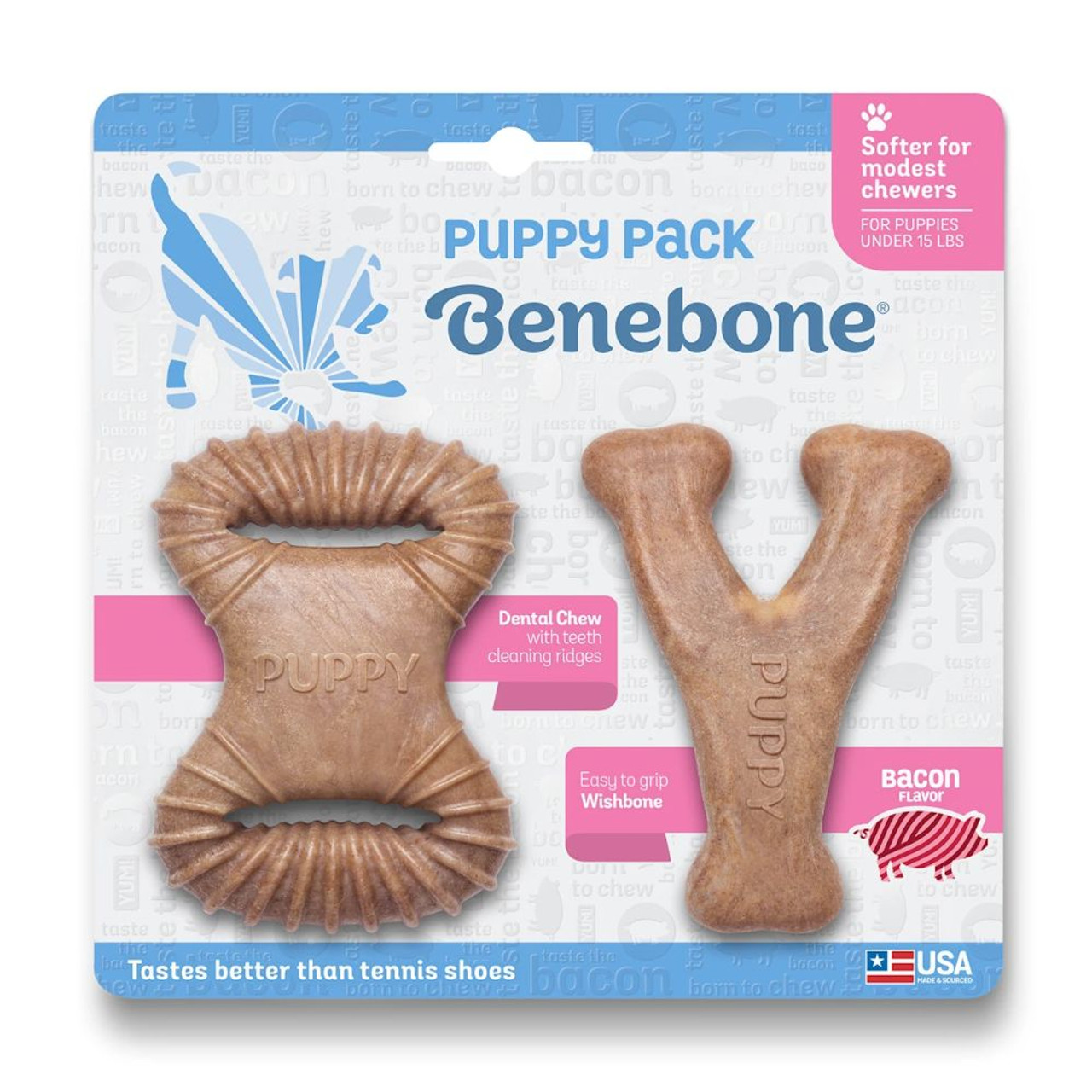Benebone Puppy 2-Pack Dental Chew/Wishbone Bacon Tiny Dog Chew Toy | Unitedpetworld.Com