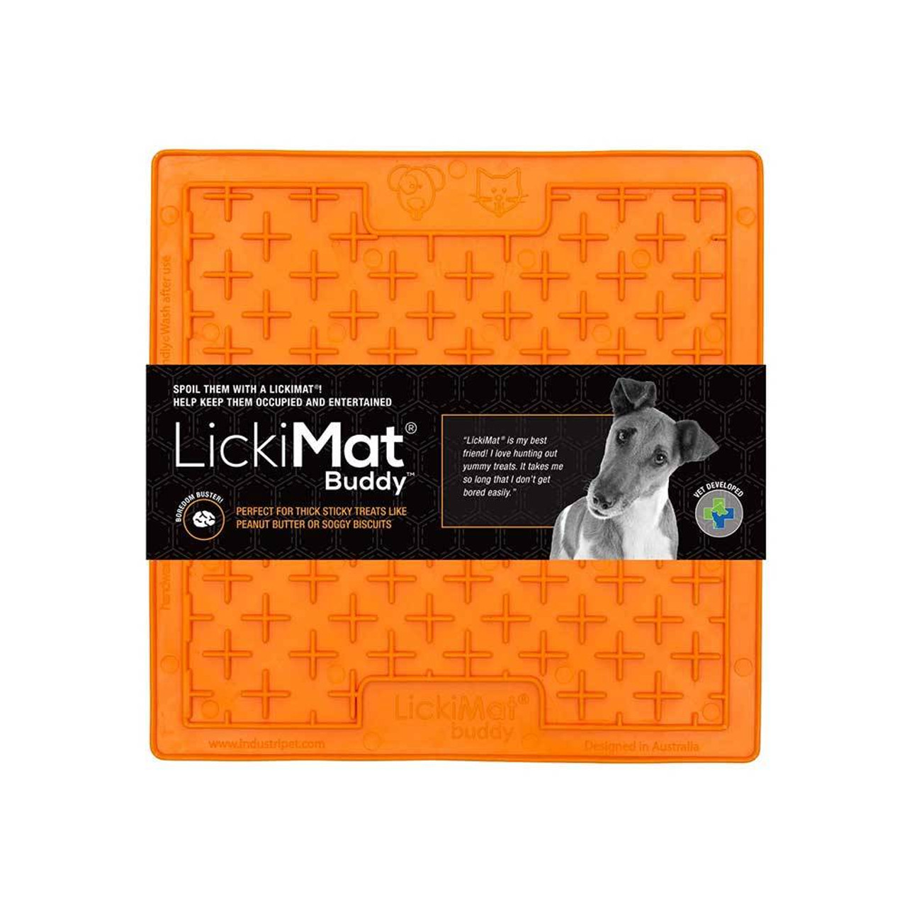 Lickimat Buddy Treat Mat For Dogs & Cats (DIFFICULTY LEVEL MEDIUM) Orange | Unitedpetworld.Com