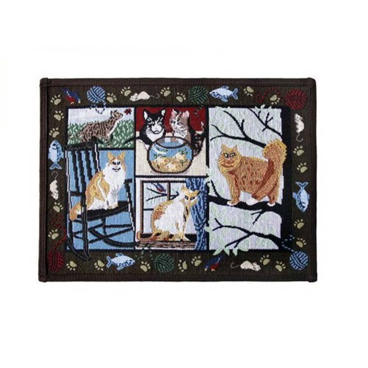 PB Paws & Co. Pet Collection Tapestry Pet Mats Cat Days Woodland Pattern | Unitedpetworld.Com