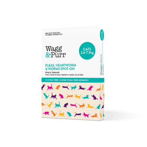 Wagg & Purr Selamectin Fleas Heartworm & Worms Spot On Treatment For Cats Weighing 2.6-7.5kg 3 Pack | UnitedPetWorld.Com