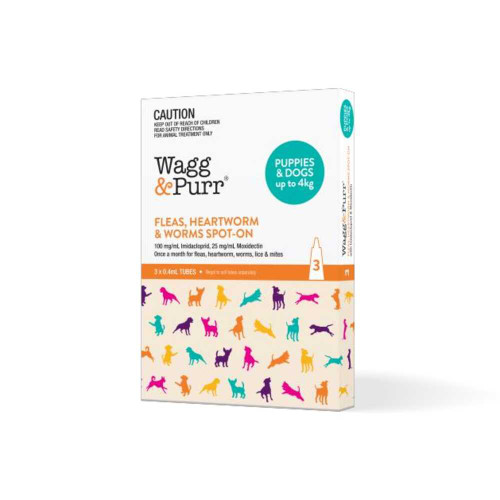 Wagg & Purr Imidacloprid Moxidectin Flea Heartworm & Worms Spot On Treatment For Dogs Upto 4kg 3 Pack | UnitedPetWorld.Com