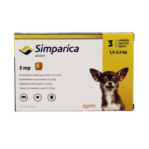 Simparica Chewable Flea & Tick Oral Treatment For Dogs Weighing 1.3-2.5 kg (03-06 lbs)| UnitedPetWorld.Com