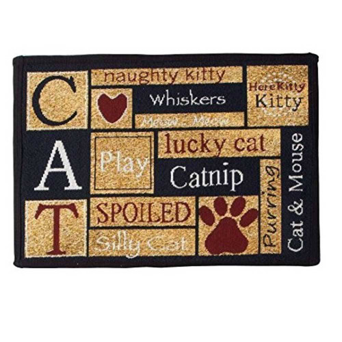 PB Paws & Co. Pet Collection Tapestry Pet Mats, I Love Cats Pattern (Sand/Cinnabar) | Unitedpetworld.Com