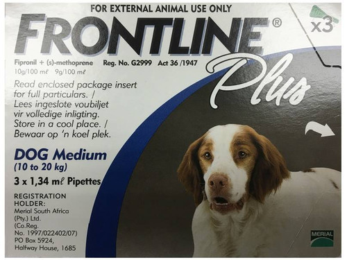 Frontline Plus Flea & Tick Prevention Spot-on For Medium Dogs 10-20 kg (23-44 lbs) 3 Pack | Unitedpetworld.Com