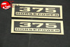 Chevy 375 Horsepower Valve Cover Decals Black & Gold Pair