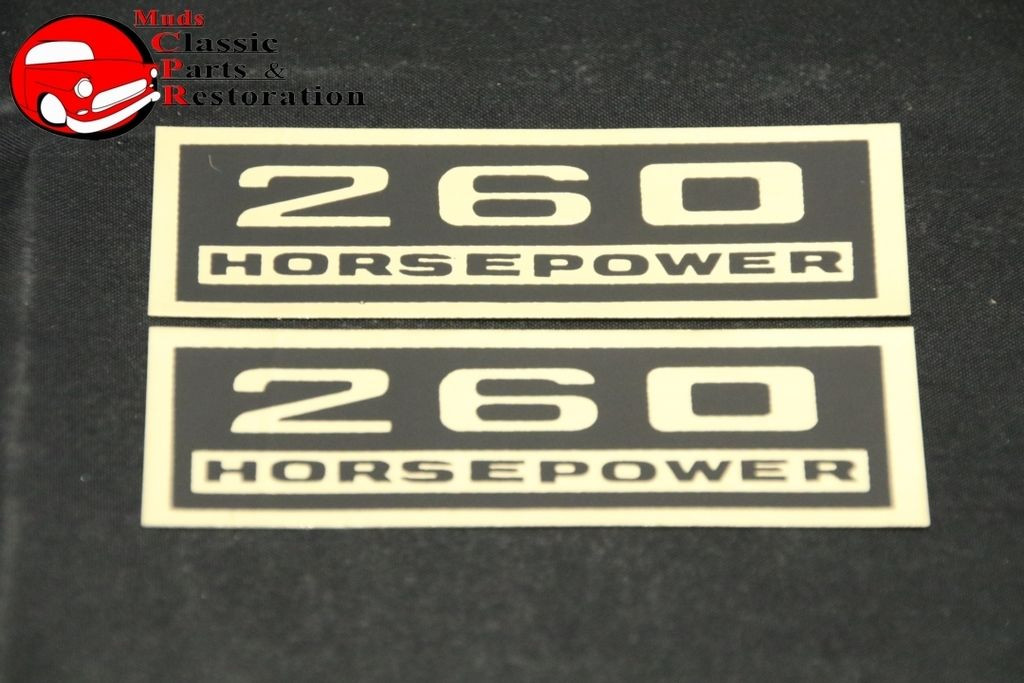 Chevy 260 Horsepower Black & Gold Valve Cover Decals Pair Muds Classic Parts