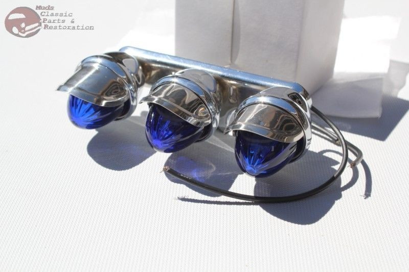 Custom Blue Tri Mini Marker Visor Light With Chrome & Stainless Steel - Bolt-On For Hot Rods, Trucks, Trailers