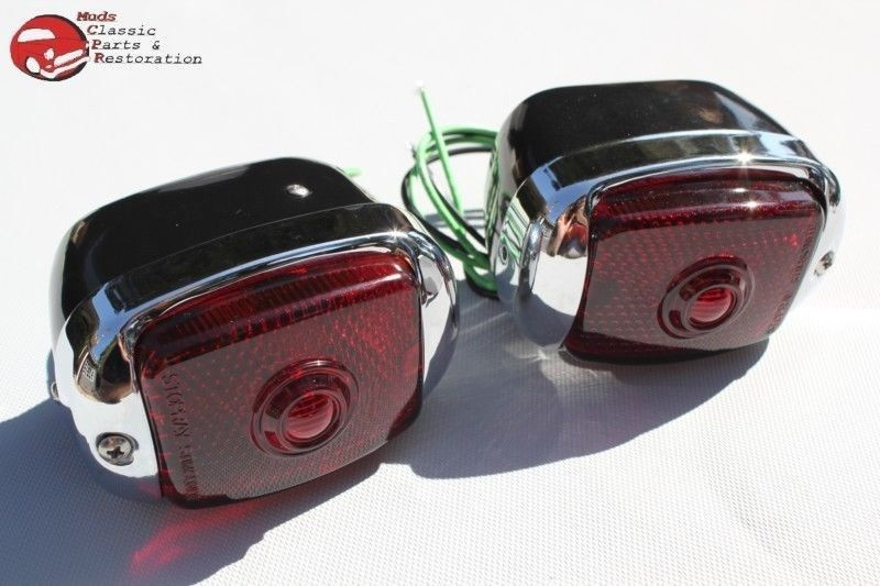 Vintage Chevy Tail Lights Lamp Housings Black Stainless Rim Right Left