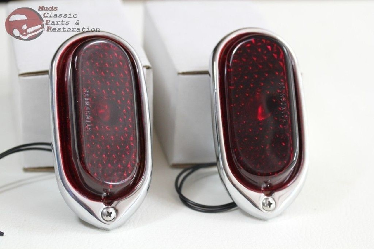 1940 Chevy Passenger Car Tall Lights Lamps Assembly Glass Lenses Chrome ...