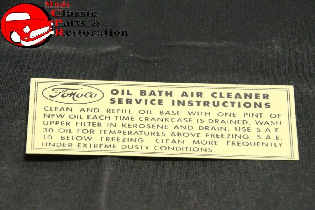 51 Ford V8 Oil Bath Air Cleaner Decal Muds Classic Parts