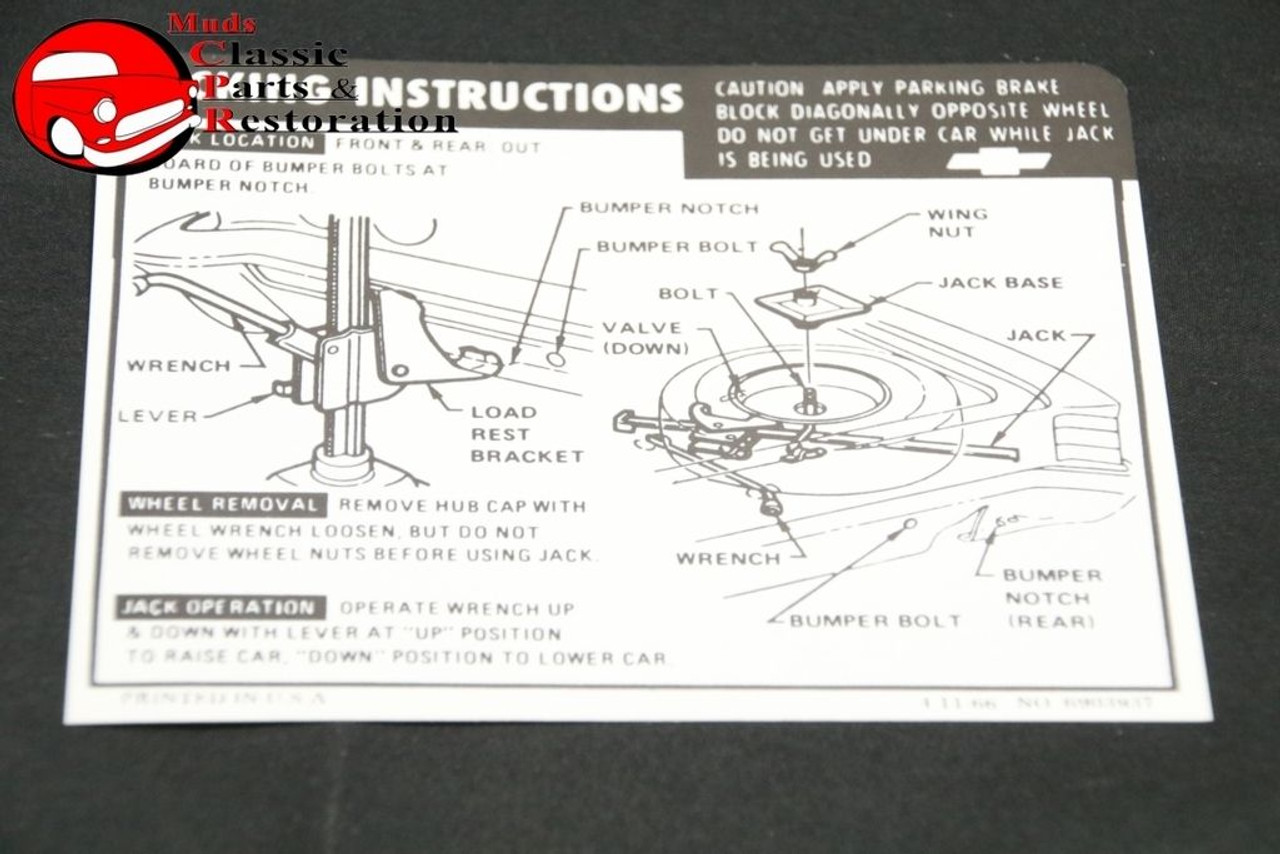 67 Chevelle/Malibu Spare Tire Jack Instructions Muds Classic Parts