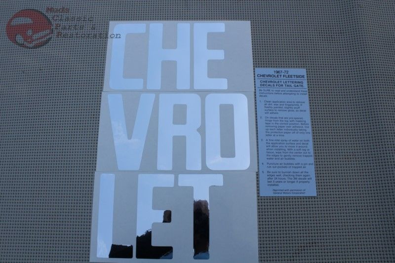 67 72 Chevy Pickup Truck Fleetside Rear Tailgate Chrome Letter Decal Set New Muds Classic Parts