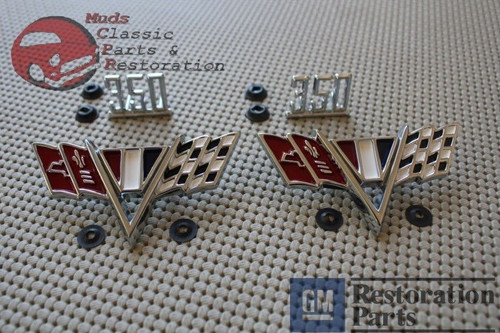 Chevy 350 V Flag Front Fender Emblems Kit Set Malibu Nova Camaro Chevelle Impala