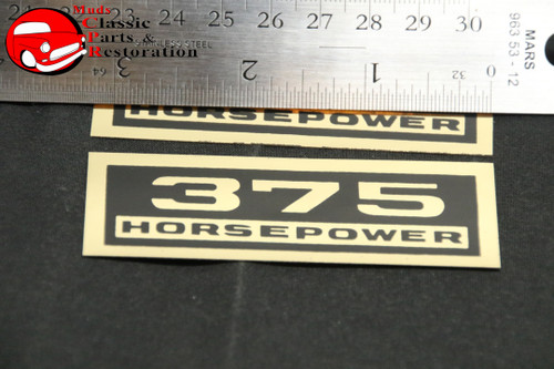 Chevy 375 Horsepower Valve Cover Decals Black & Gold Pair