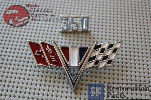Chevy 350 V Flag Front Fender Emblem Kit Set Malibu Nova Camaro Chevelle Impala