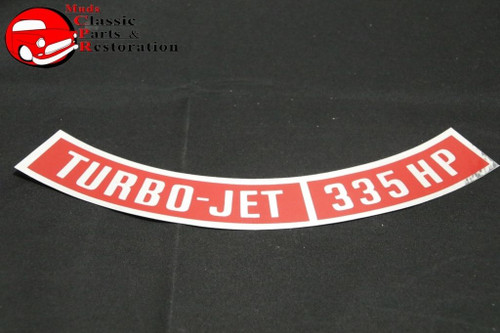 Chevy Turbo Jet 335 Horsepower Air Cleaner Lid Edge Decal Red Silver New