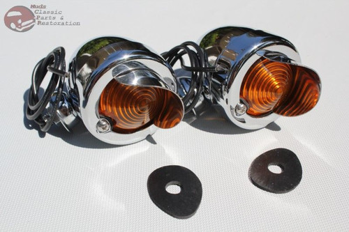 Chrome Amber Custom Marker Lights Pair Custom Car Truck Hot Rat Street Rod New