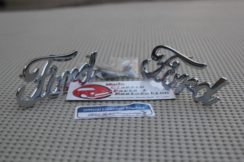 Chrome Ford Script Emblems Hot Rod Pickup Truck Low Boy Deuce Coupe Fender Body