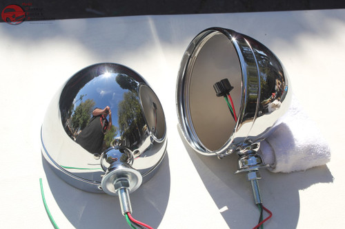 Chrome Hot Rat Street Rod Roadster Dietz 7" Headlight Lamp Buckets Assemblies