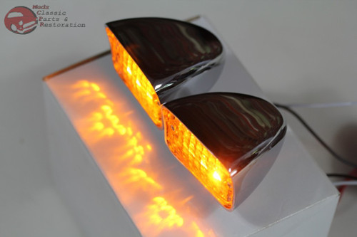 Chrome Rectangle Amber Led Park Lights Turn Signal Hot Rat Street Rod Truck