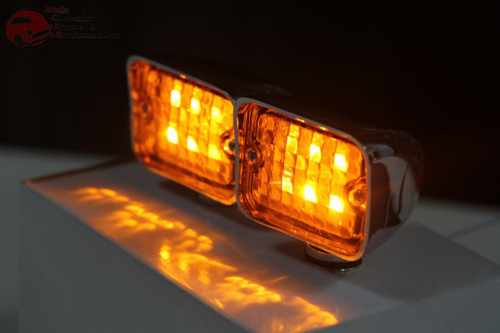 Chrome Rectangle Amber Led Park Lights Turn Signal Hot Rat Street Rod Truck