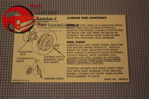 Corvette Knock-Off Aluminum Wheel Instruction Sheet