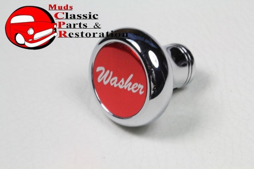 Custom Big Rig Truck Deluxe Chrome Windshield Washer Dash Mount Knob Red Sticker