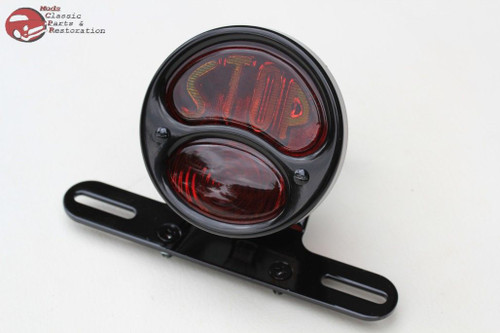 Custom Deluxe Black Motorcycle Rear Fender Tail Light Lamp Stop Lens Ford Style