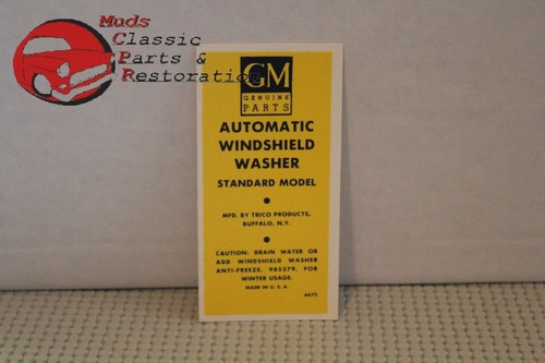 Gm Car Truck Windshield Washer Tag Decal For Bracket 1937-54