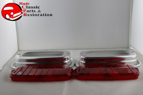 Gmc Fleetside Pickup Truck Rear Plain Red Tail Light Lamp Lenses Bezels 4 Pc Set