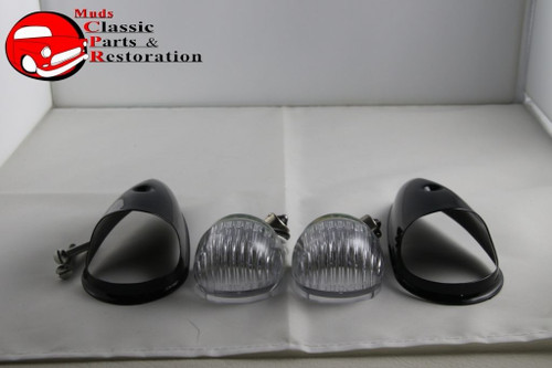 Guide Style Headlight Black Led Turn Signal Marker Lights Clear Lens 1156 Pair