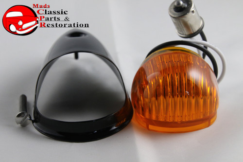 Guide Style Headlight Black Led Turn Signal Marker Light Housing Amber 1157 New