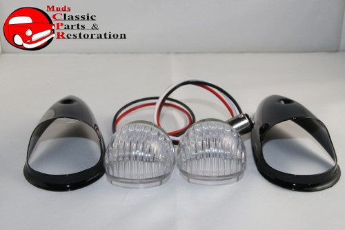 Guide Style Headlight Black Led Turn Signal Marker Lights Housings Clear 1157