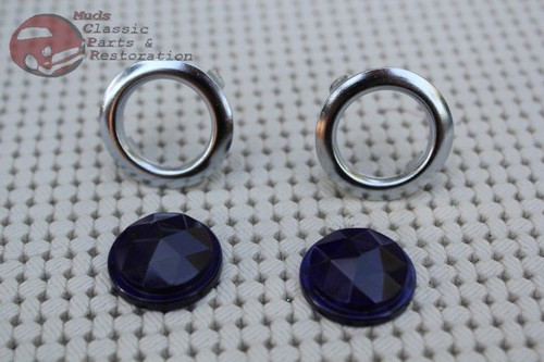 Hot Rat Street Rod Custom Tail Light Glass Jewel Blue Dots Chrome Ring Bezels