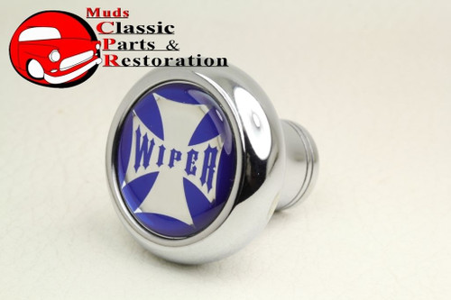 Maltese Iron Cross Deluxe Wiper Dash Knob Truck Hot Rat Street Rod Glossy Blue