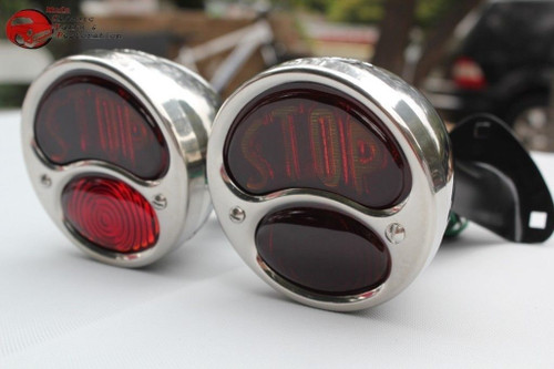 Model A Hot Rat Rod Tail Lamp Lights Stop Lens Black Bracket Stalk Custom Truck