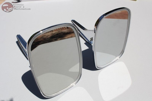 Pair Chevy Rectangle Ribbed Base Outside Rearview Door Mounted Mirrors Set New