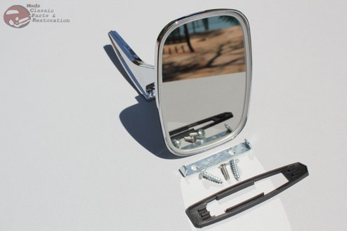 Pair Chevy Rectangle Ribbed Base Outside Rearview Door Mounted Mirrors Set New