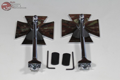 Outside Rear View Maltese Cross 4" Peep Mirror Straight Arm Hot Rat Rod Truck Pr