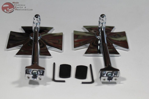 Outside Rear View Maltese Cross 4" Peep Mirror Straight Arm Hot Rat Rod Truck Pr