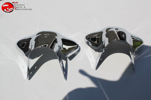 Red Jewel Chrome Clam Shell Vintage Style Exhaust Tail Pipe Deflector Tips Pair